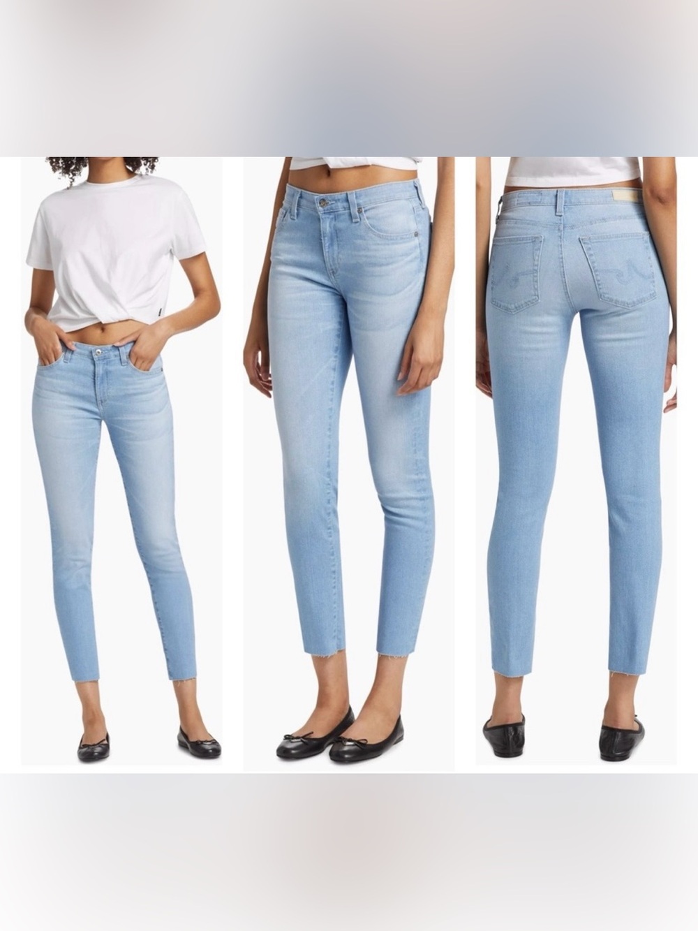 AG Adriano Goldschmied Prima Cigarette Crop Jeans Raw Hem Light Wash 32